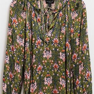 Current Air Boho Floral Peasant Blouse from Anthropologie Green Pink XS